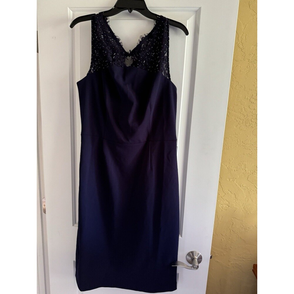 Vince Camuto Dress Sheath Women's‎ Size 16 Navy Cocktail Lace Beaded Yoke NWT